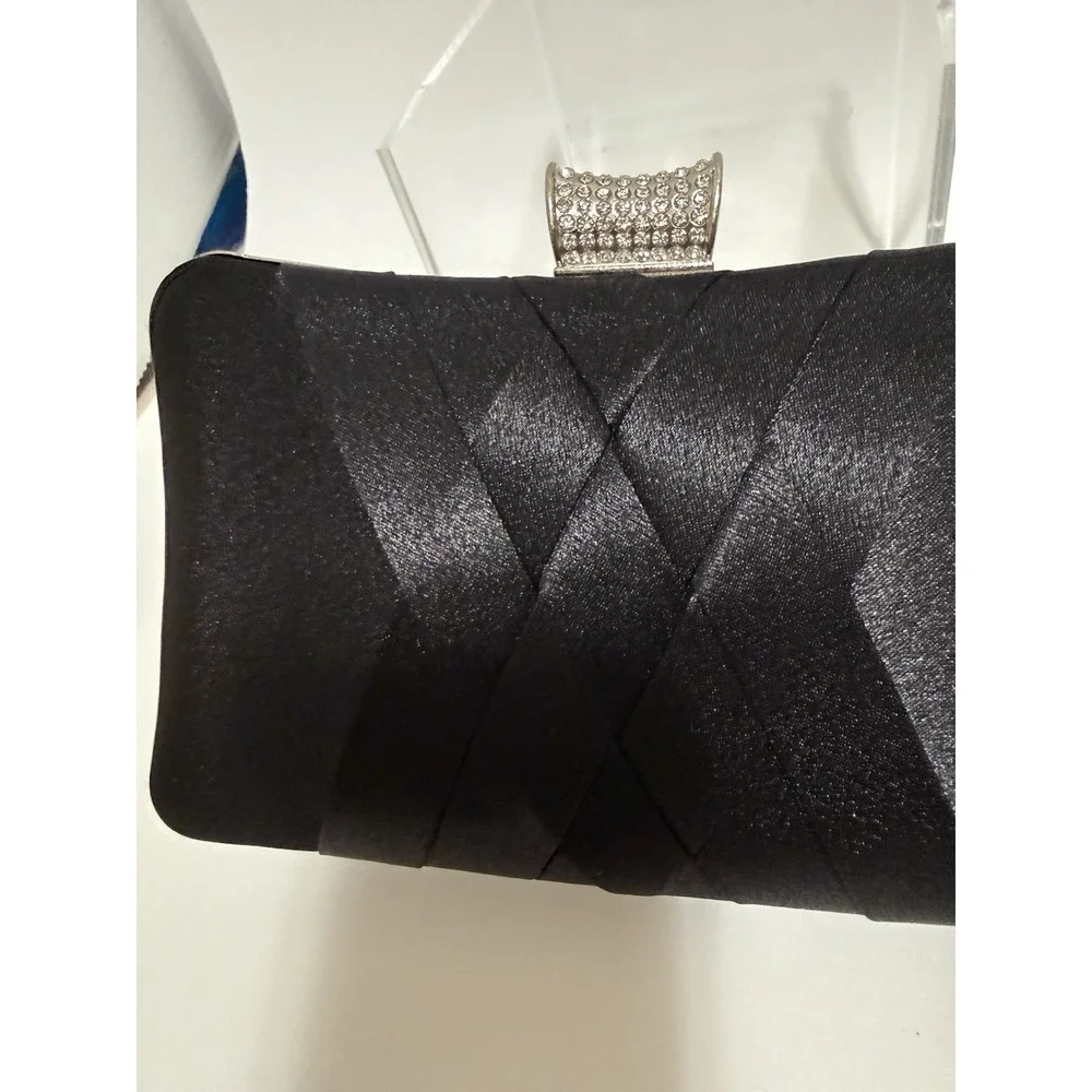 Vintage Style  Satin Clutch Rhinestone Evening Bridal Prom‎  Hard Case